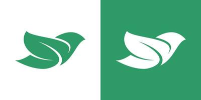 logo diseño verde hoja y pájaro icono vector ilustración