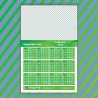Modern One Page Green Color Wall Calendar 2024 Template Design and Pro Vector Illustration