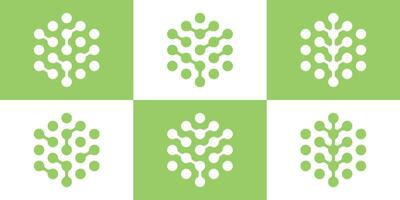 logo design set icon tree technology with hexagon vector illustration
