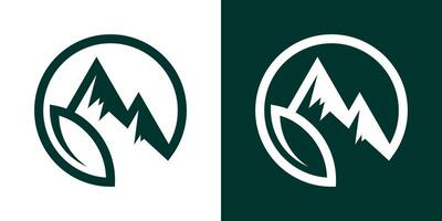 logo design mountain and leaf icon circle vector illustration