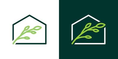 logo design home and leaf minimalist icon vector inspiration