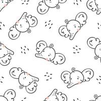 Seamless vector pattern. Cute elephant faces in doodle style. Hand drawn drawing