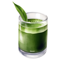 AI generated Matcha green tea leaf, PNG file, green juice in a glass with a leaf on top