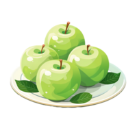 vert Pomme sur assiette illustration clipart ai génératif png