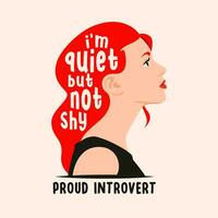 Proud to be an introvert, quiet woman but not shy, profile view for portrait and avatar, vector illustration, flat design