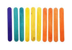 Colorful wood ice lolly sticks, Ice cream sticks, isolated on white background photo