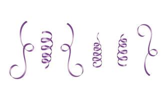 Vector purple curled ribbons serpentine realistic set