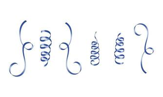 Vector blue curled ribbons serpentine realistic set