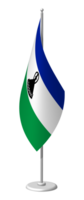 LESOTHO flag on flagpole for registration of solemn event, meeting foreign guests. National banner of LESOTHO. PNG image on transparent back