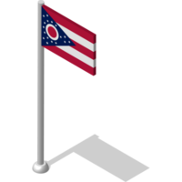 Isometric flag of american state of OHIO in static position on flagpole. National banner of country in static, even position. PNG image on transparent background