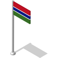 Isometric flag of GAMBIA in static position on flagpole. National banner of country in static, even position. PNG image on transparent background