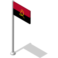 Isometric flag of ANGOLA in static position on flagpole. National banner of country in static, even position. PNG image on transparent background