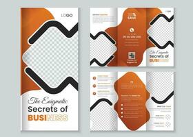 Modern Trifold Business Brochure Template, Business Brochure Template in Tri Fold Layout. Corporate Design Leaflet with replicable image, Trifold brochure design with square shapes, Geometric Shapes vector