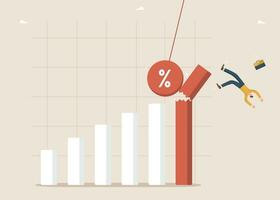 Interest ball destroys chart and man falls vector
