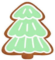 Christmas cookie pine tree with icing, hand-painted illustration png