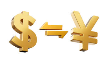 moeda troca dólar para iene símbolo 3d ilustração png