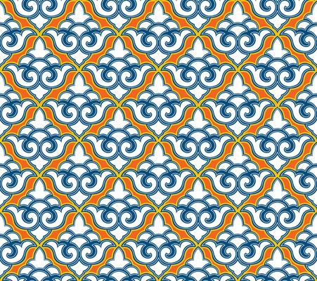 Abstract floral seamless pattern. Flourish tiled oriental ethnic background. Arabic ornament with asian flower motif. Good for fabric, textile, wallpaper or package background design.