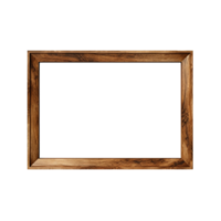 AI generated Empty natural wooden photo frame on transparent background. Realistic border wooden rectangular picture frame for design, Image display concept png