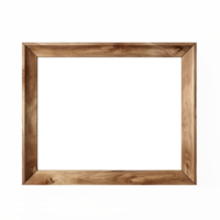 AI generated Empty natural wooden photo frame on transparent background. Realistic border wooden rectangular picture frame for design, Image display concept png