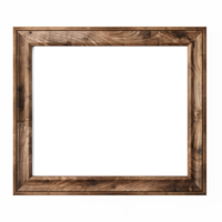 AI generated Empty natural wooden photo frame on transparent background. Realistic border wooden rectangular picture frame for design, Image display concept png