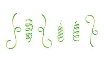 Vector green curled ribbons serpentine realistic set