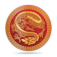 Traditional Gold Dragon in Circle Ornament Frame vector