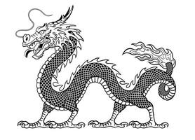 Hand Drawn of Oriental Dragon On White Background vector