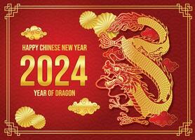 Chinese Lunar New Year 2024 Greeting, Year of Dragon vector