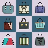 colección de 9 9 lustroso brillante vistoso mujer carteras vector ilustración. belleza Moda objetos icono concepto. conjunto de de moda mujer carteras diseño para Moda vector logo diseño.