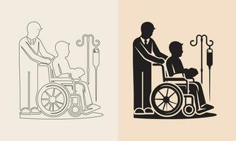 A vector and line art set of a handicapped patient