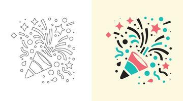 a set of party symbols. Illustration of confetti poppers vector