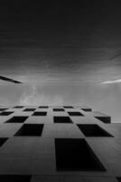 Low angle view of futuristic architecture, building , looks artistic, black and white photo