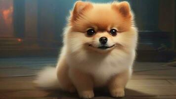 AI generated Pomeranian Spitz dog cute lovely pose smiling fluffy Pomerania spitz with rounded face, very happy AI Generative photo