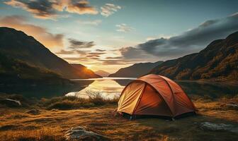 AI generated Lone tent in a beautiful landscape photo