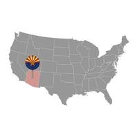 Map pointer with flag of Arizona. Vector illustration.