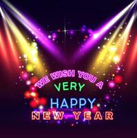 Happy New Year Greeting With Colorful Neon Spotlights vector