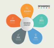 Infographics step by step with colored petals. Diagram, chart with 5 steps, options. Vector business template in cream and orange, blue for presentation.