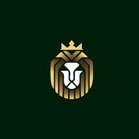 Royal Lion crown logo template. Elegant gold Leo crest symbol. Premium king brand identity icon. Luxury company sign. Vector illustration.