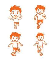 conjunto de chico corriendo en bueno estado animico para divertido, vector ilustración contorno de linda masculino personaje