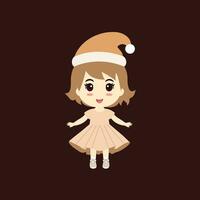 Cute Cartoon Character Woman of a Happy wearing cap santa claus, merry christmas concept vector