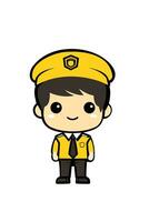 vector dibujos animados linda policía hombre en uniforme y sonriente aislado blanco antecedentes