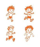 conjunto de chico corriendo en bueno estado animico para divertido, vector ilustración contorno de linda masculino personaje