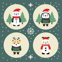 Set of cute animal santa claus vector illustration