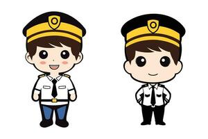 Vector cartoon Cute police man in uniform and smiling isolated white background
