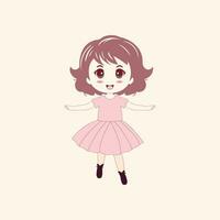 Smiling Elegance Young Woman in Cute Dress, Cartoon Character Vector