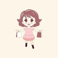 Vector Illustration of a Smiling Woman in a Pretty skirt and shopping with hand bag