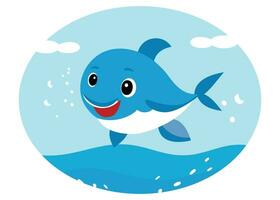 Cute Shark. Cartoon ocean fish character. with under the sea world Comic sharks emotions vector