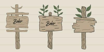 set of several wooden street signs or sign board boho style vector