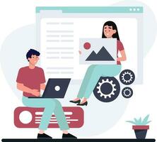 hombre y mujer diseño un sitio web vector