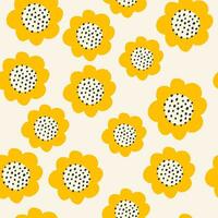 Yellow seamless pattern with abstract sunflowers. Botanical design for banner, wall art, cards, prints and fabrics. Modern hand drawn vector illustration